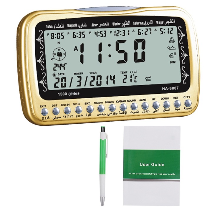 Jormftte dekoratív óra, digitális asztali óra, ébresztő ima funkcióval, világítás funkció, arany