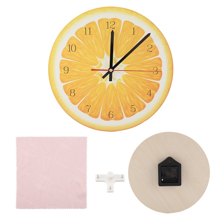 Jormftte 11 hüvelykes dekoratív óra, gyümölcs design, élénk színek, csendes, gyerekszobába