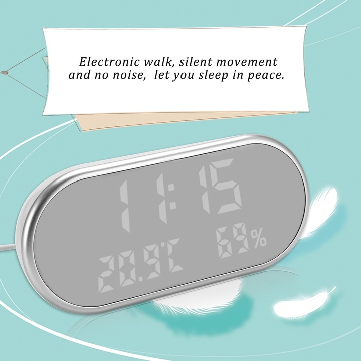 Jormftte dekoratív óra, digitális ébresztő, LED világítás, fehér, hőmérővel és páratartalommérővel