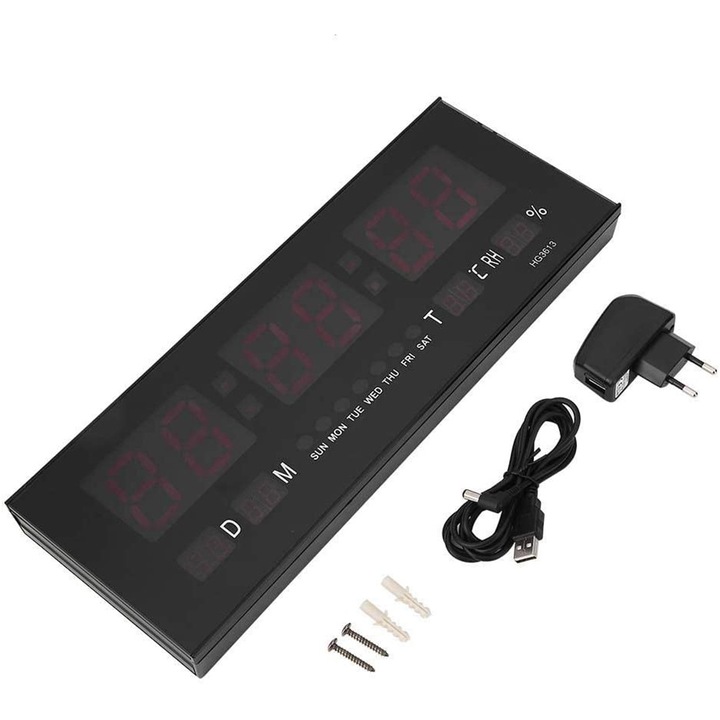 Jormftte dekoratív óra, digitális ébresztőóra, jumbo kijelző, hőmérséklet, páratartalom, 12/24 óra