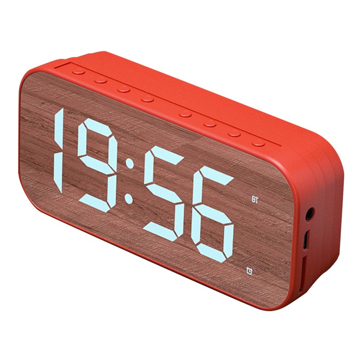 Jormftte többfunkciós dekoratív óra Bluetooth hangszóróval, kompakt kialakítás, piros
