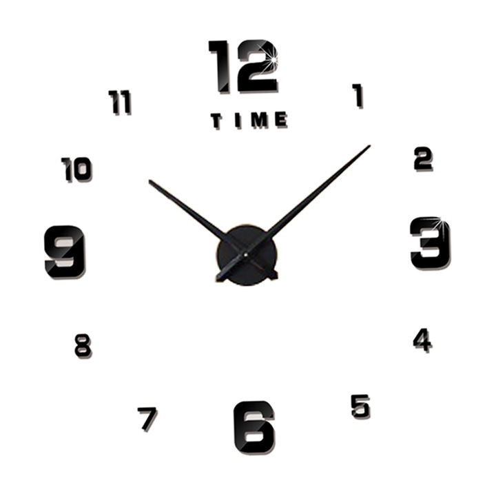 Jormftte Dekoratív óra, keret nélküli falióra, csendes mechanizmus, fekete, nagy méret