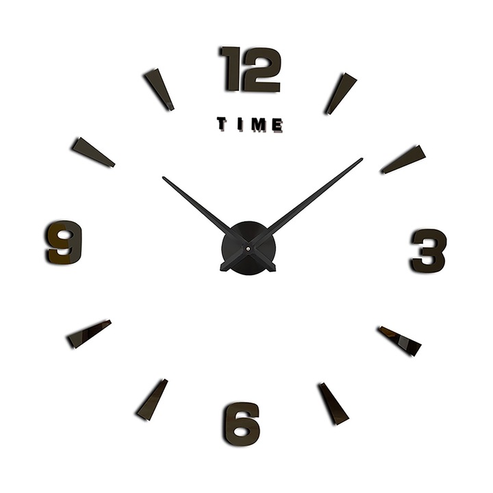 Jormftte dekoratív óra, 3D keret nélküli falióra, csendes mechanizmus, fekete, nagy méretek