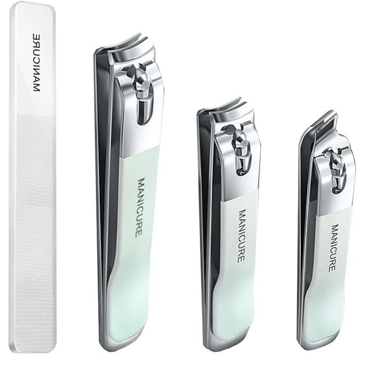 Set trusa manichiura si pedichiura, otel, 4 piese, husa din piele ecologica