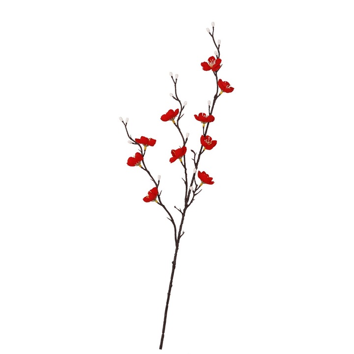 Jormftte művirág-elrendezés, barackfaágak, 55 cm, élethű megjelenés, esküvői és ünnepi dekoráció, piros