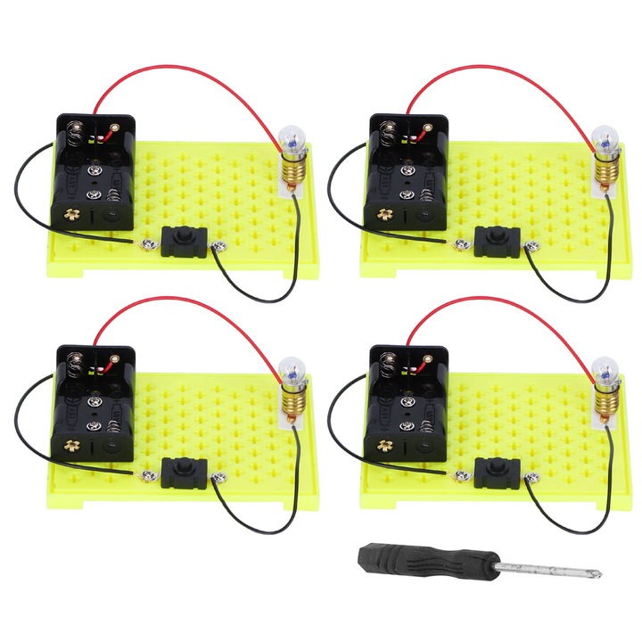 4 db alapáramkör készlet elektromos kísérletekhez, műanyag, 10,6x7,8 cm