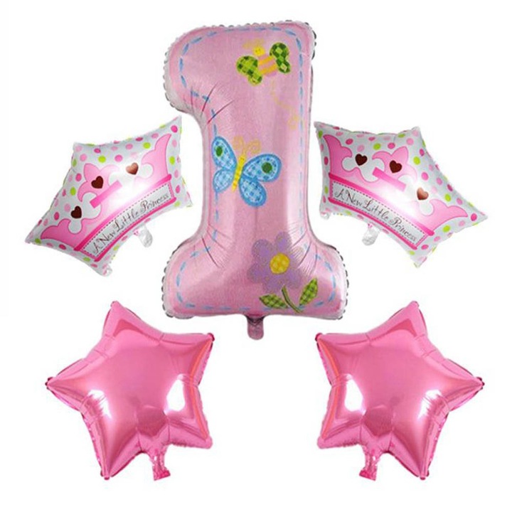 5 db „1” számú lufi + ötszögletű csillag lufik lánykérésre (rózsaszín)