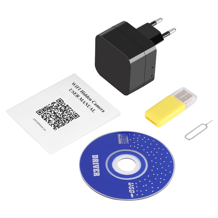 Зарядно с безжична камера HD 1080P, Mmgoqqt, функция за запис, micro SD поддръжка 32G, бяло, EU Plug 220V