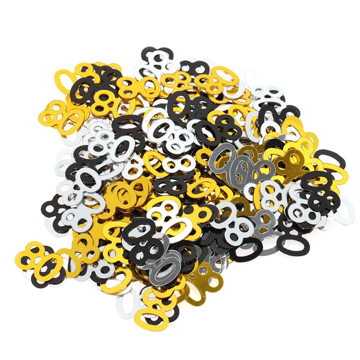 Party dekorációk, Jormftte, vegyes számú konfetti, fekete és ezüst, 80 darabos készlet