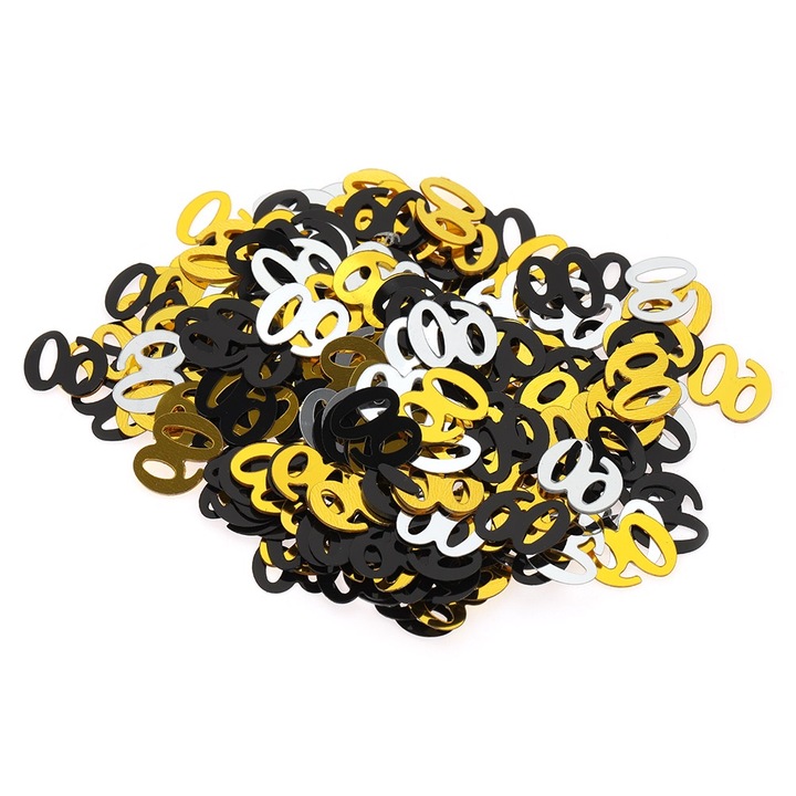 Party kiegészítők, Jormftte, vegyes számkonfetti, fekete és ezüst, 60 darabos készlet