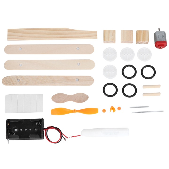 Model de avion electric DIY pentru copii, 17x6cm, lemn, educational