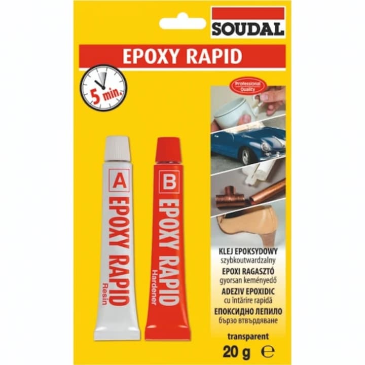 Adeziv Soudal Epoxy rapid, de reparare, transparent, 2x10 g