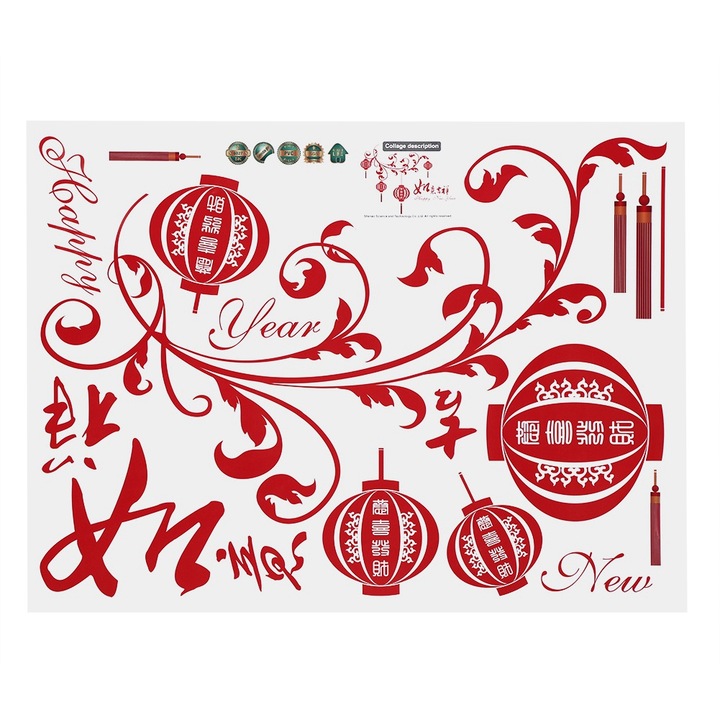 Jormftte dekoratív matricák, Kínai Újév, öntapadós, vízálló, többszínű, szett