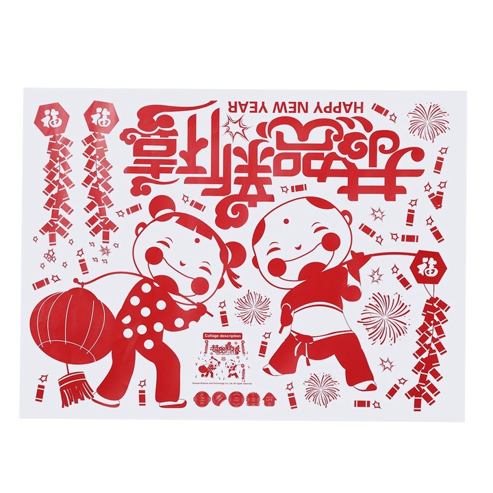 Jormftte dekoratív matricák, Kínai Újév, öntapadós, vízálló, többszínű, szett