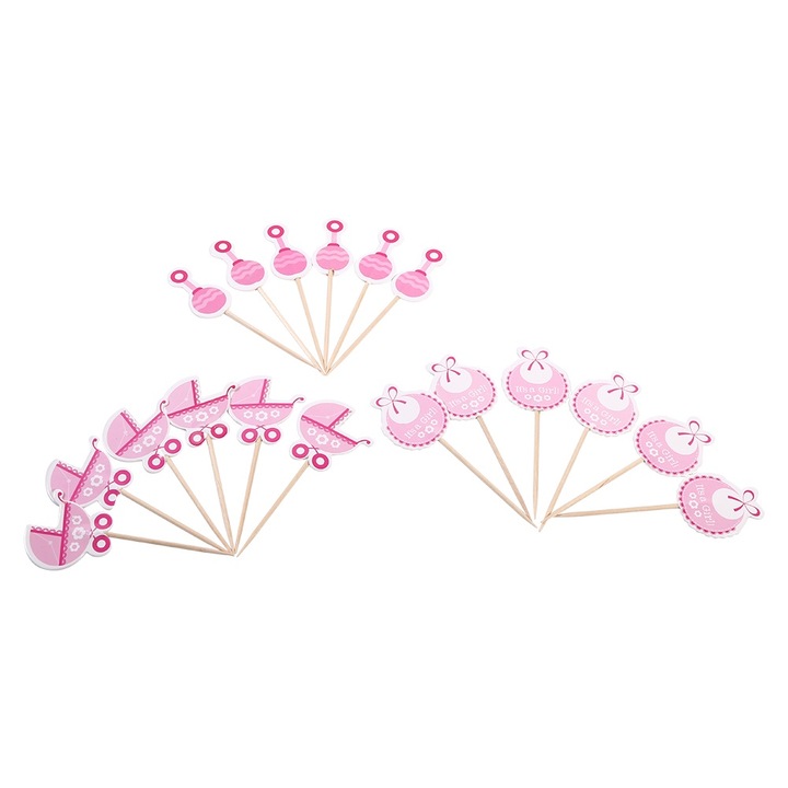 18 darab tortadísz készlet bulihoz, Jormftte, aranyos minták, rózsaszín és kék