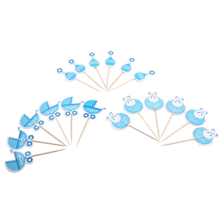 18 darab tortadísz készlet bulihoz, Jormftte, aranyos minták, kék és rózsaszín