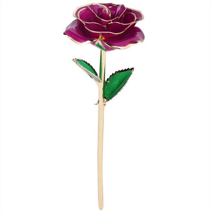 Jormftte hosszú szárú rózsa, 24k aranyba bevonva, lila