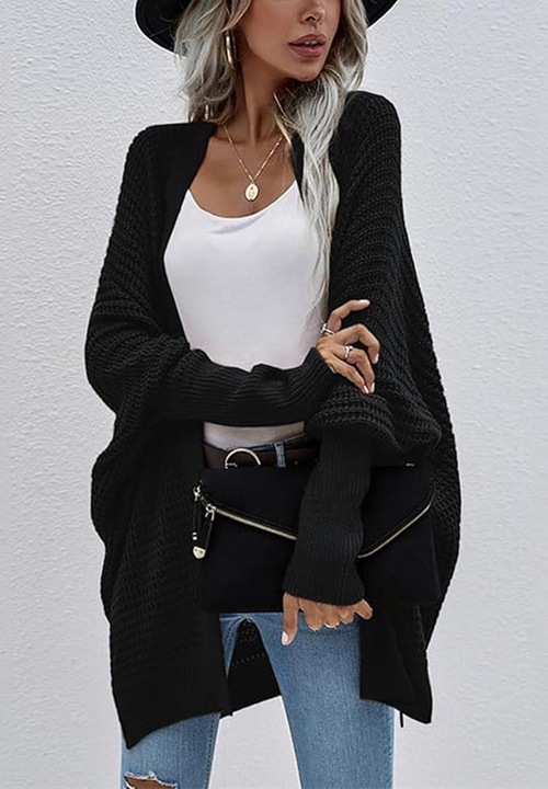 Jormftte női kardigán, hosszú ujjú, puha, fekete