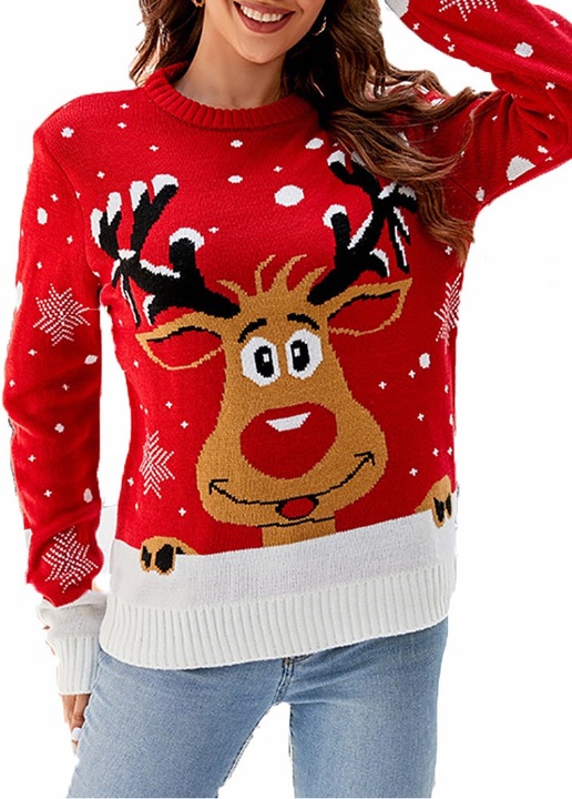 Női pulóver, Jormftte, kötött, karácsonyi, puha, piros