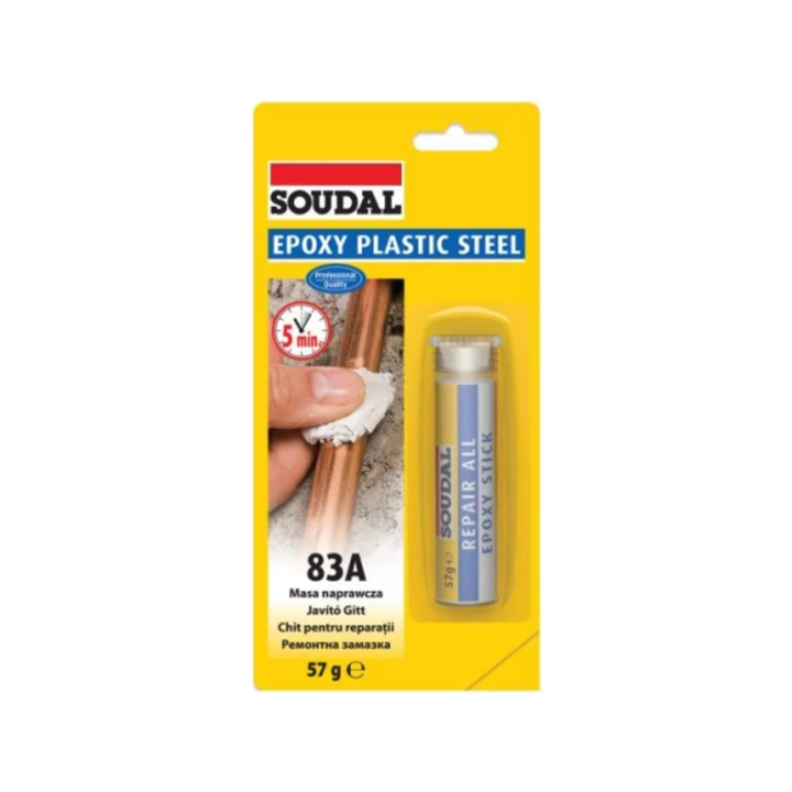 Chit pe baza de rasina epoxidica Soudal Epoxy Plastic Steel 83A, 60 gr