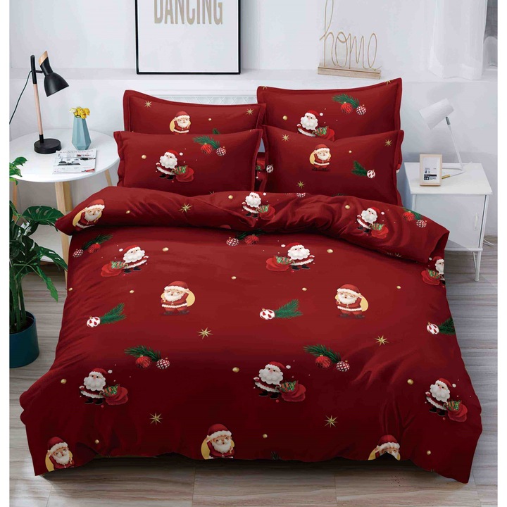 Спално бельо 6 части, размер двойно легло, 2 човека, чаршаф 180x200, С ЛАСТИК, коледен модел, MHR-573