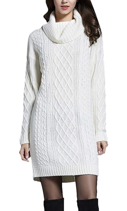 Jormftte kötött ruha, fehér, garbó, hosszú ujjú, Fehér, XL