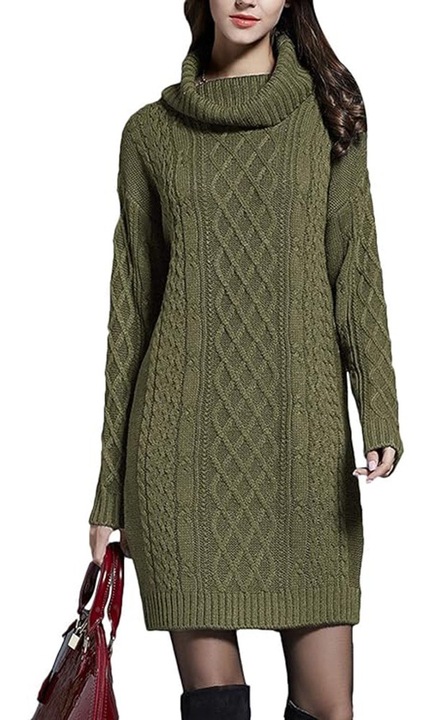 Jormftte kötött ruha, zöld, garbóval, hosszú ujjakkal, slim fit, XL INTL