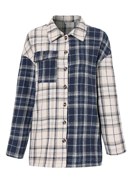 Női ing, Jormftte, kockás, oversize, fekete, flanel, Bézs/Kék