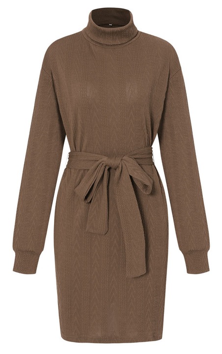 Jormftte pulóver ruha, bordázott kötött, rugalmas, viszkóz, Barna