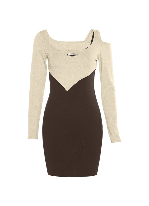 Jormftte mini bodycon ruha, egyvállas, magas derék, poliészter, barna színű