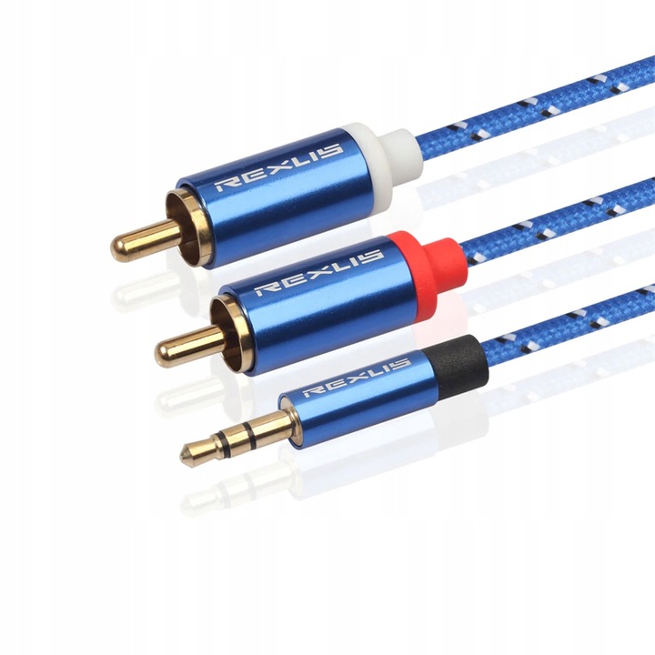 Кабел AUX Audio Mini Jack 3.5 mm, Novaza Tech, 2x RCA Chinch, 3m, Син