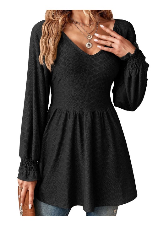 Jormftte női ing, hosszú ujjú, V-nyakú, fekete, poliészter