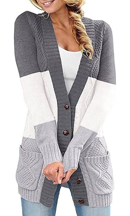 Jormftte női kardigán, kötött, hosszú ujjú, szürke, poliészter