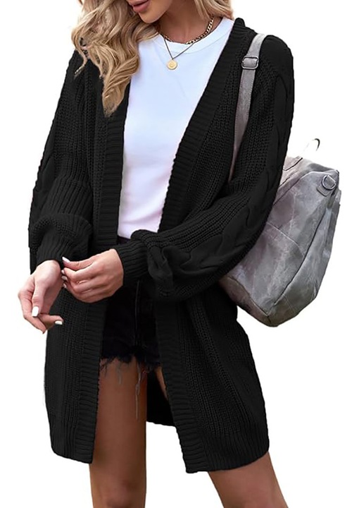 Jormftte női hosszú kardigán, túlméretezett, hosszú ujjú, fekete, kötött