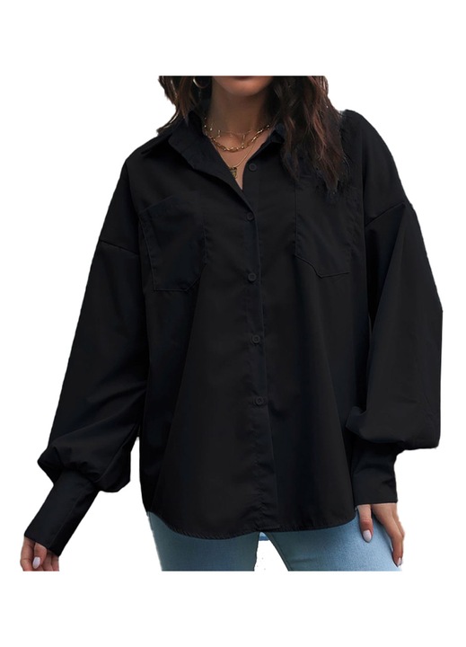 Női ing, Jormftte, hosszú ujjú, lezser, fekete, könnyű anyag