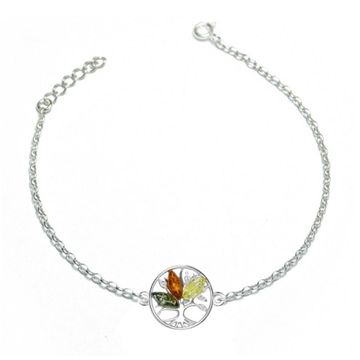 Bratara argint cu chihlimbar multicolor, model pomul vietii, lungime 20-22 cm, 2.5 g