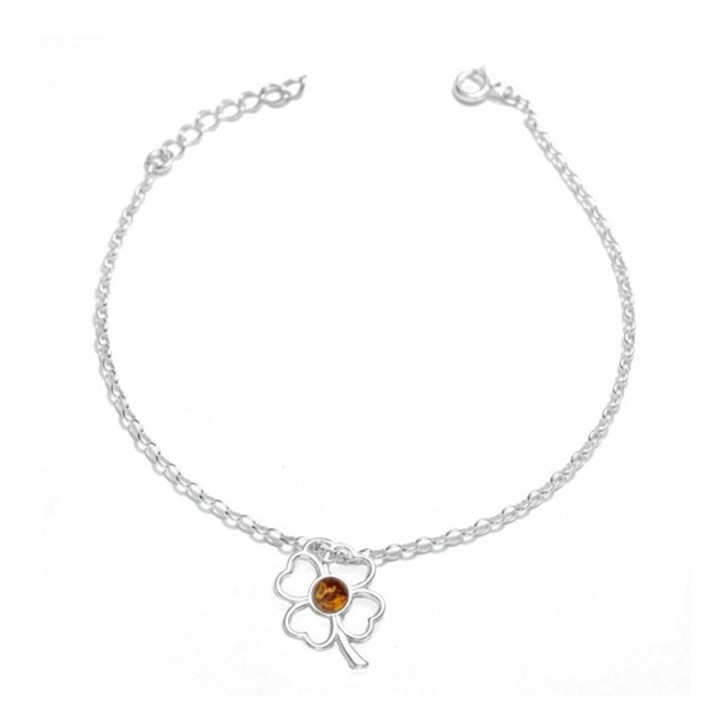 Bratara argint cu chihlimbar maro cognac, model trifoi, lungime 19-21 cm, 2 g