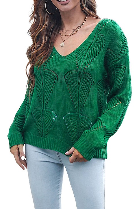 Női kötött pulóver, Jormftte, V-nyakú, hosszú ujjú