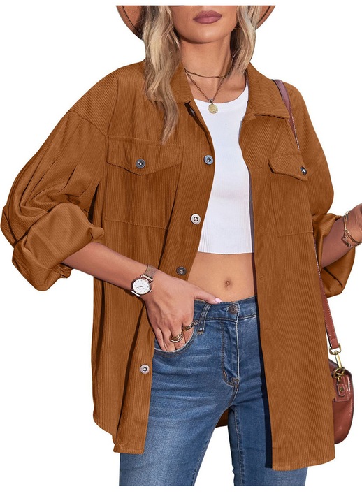 Női ing, Jormftte, túlméretezett, hosszú ujjú, barna, velúr