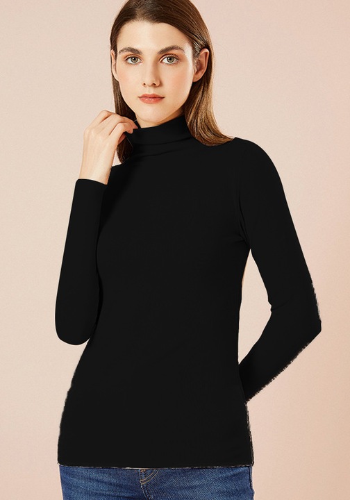 Női pulóver, Jormftte, hosszú ujjú, magas gallérú, rugalmas, fekete, kötött