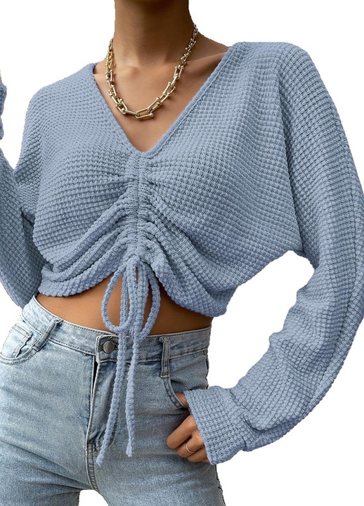 Női pulóver, Jormftte, kötött, kék, poliészter