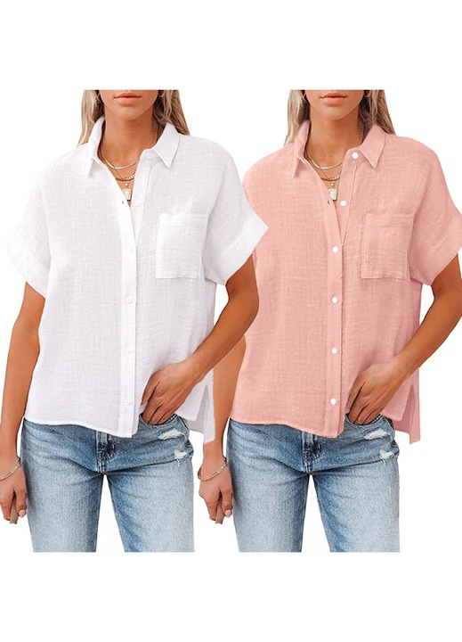 Női ingek Jormftte 2 darabos szett, V-nyakú, pamut, fehér és rózsaszín