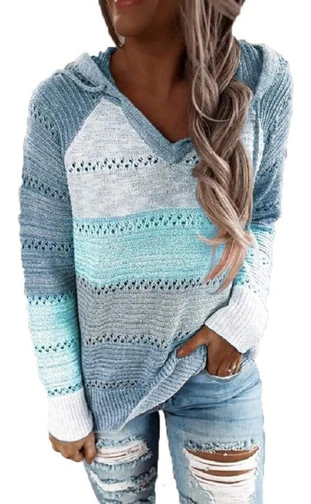 Női pulóver Jormftte, kötött, kapucnis, kék, gyapjú és akril