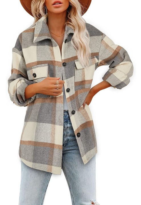 Női ingek, Jormftte, flanel, hosszú ujjú, világosszürke, zsebekkel