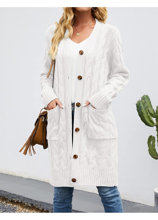 Női kardigán, Jormftte, kötött, fehér, puha anyag