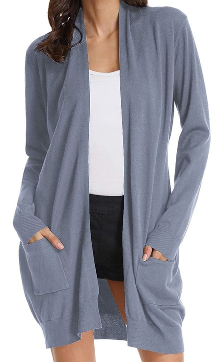 Jormftte nyitott kardigán, hosszú, 2 zsebes, szürke, kötött, XL INTL