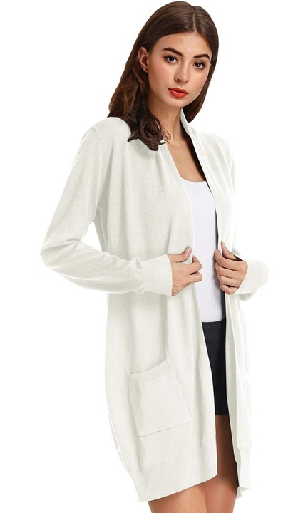 Jormftte női hosszú kardigán, hosszú ujjú, 2 zsebbel, fehér, viszkóz, XL INTL