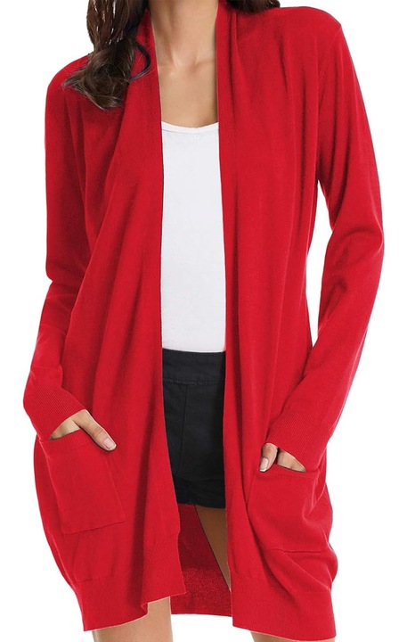 Női hosszú kardigán, Jormftte, kötött, piros, viszkóz
