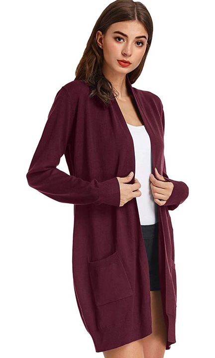 Női kardigán, Jormftte, 2 zseb, hosszú ujjú, bordó, viszkóz, XL INTL