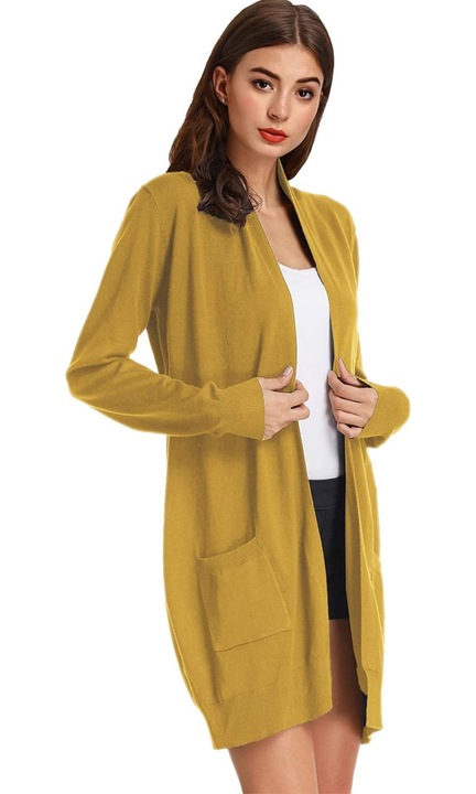 Jormftte kardigán, hosszú, sárga, kötött, zsebekkel